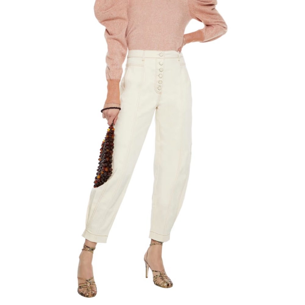 Ulla Johnson Brodie High Rise Tapered Jeans, Ivory, Size 4